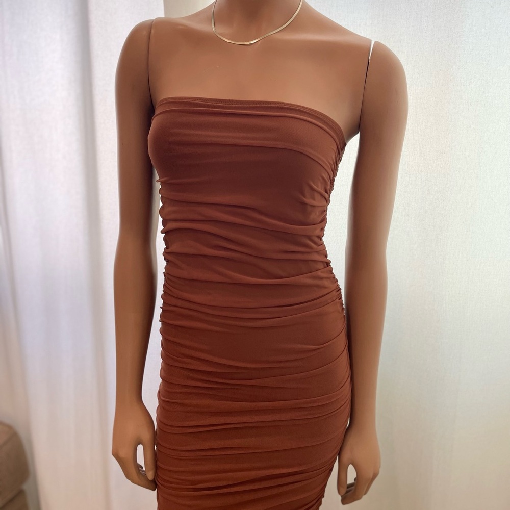 Fashion Nova Orange Strapless Bodycon Dress for Cocktail